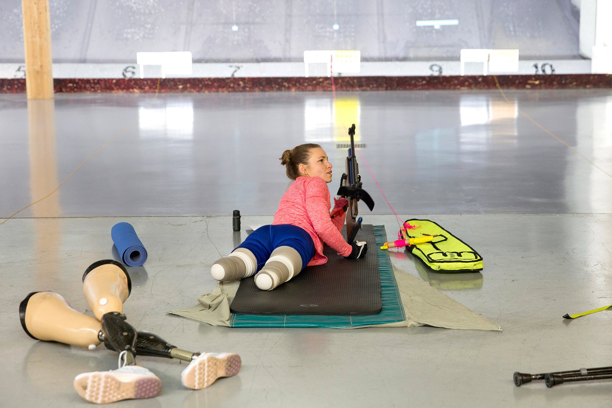 Masters competes and trains without her prosthetic legs in biathlon. Credit Janie Osborne for The New York Times