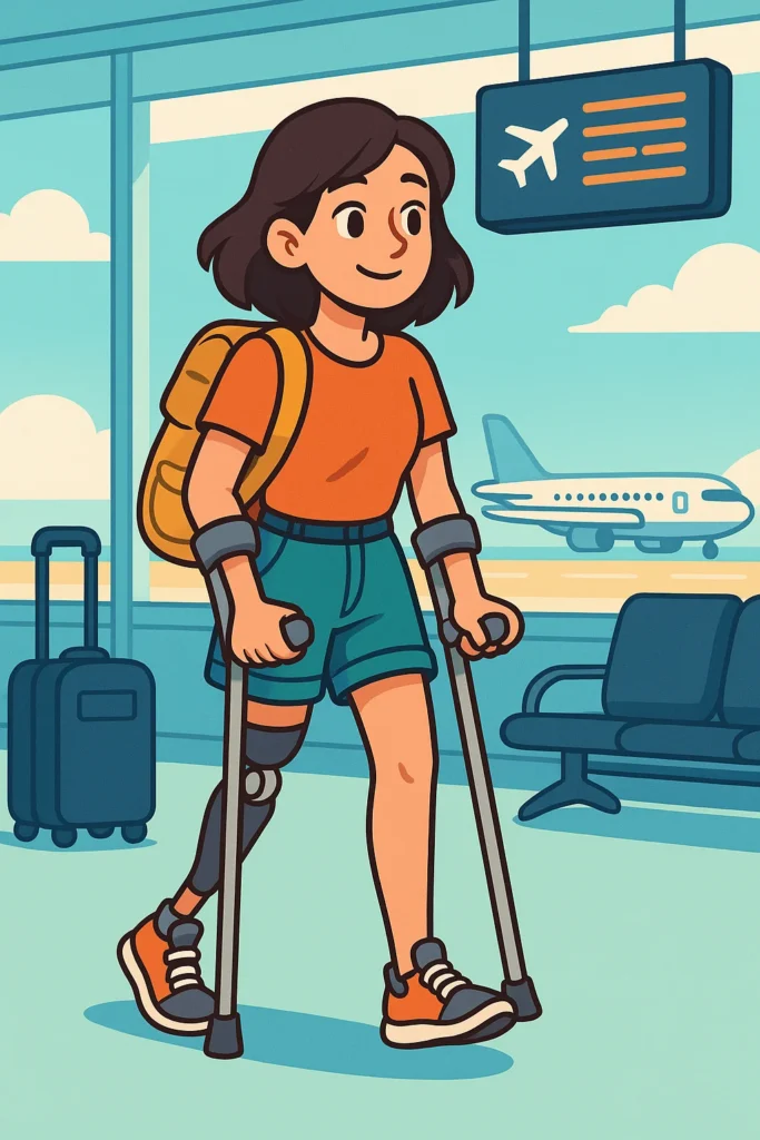 Девушка на пртезе в аэропарту