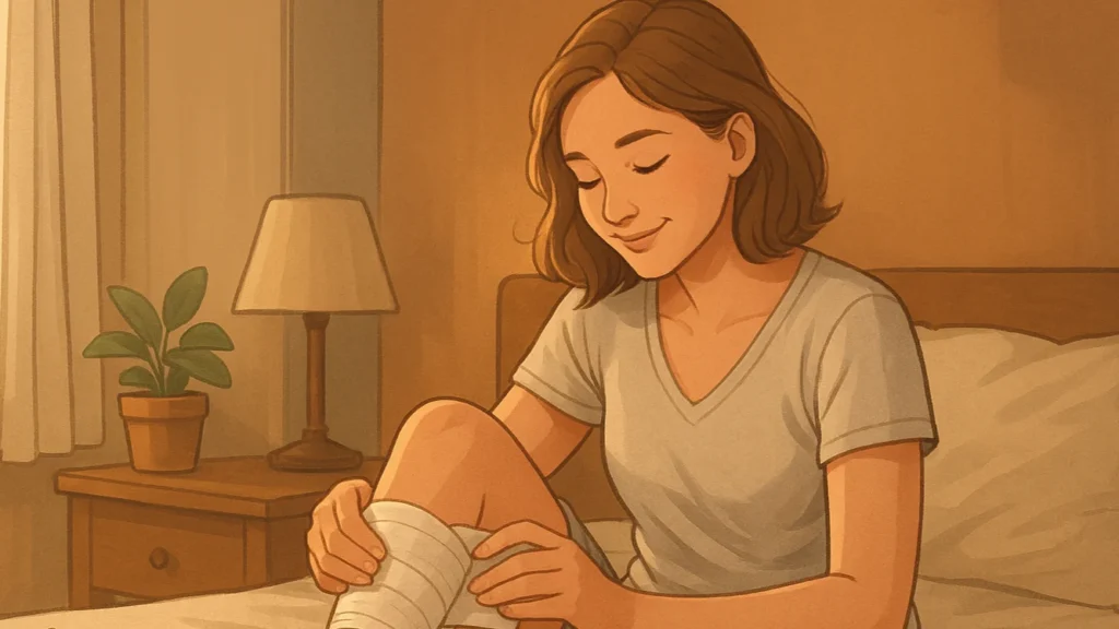 Как ухаживать за культёй. Девушка бинтует культю.