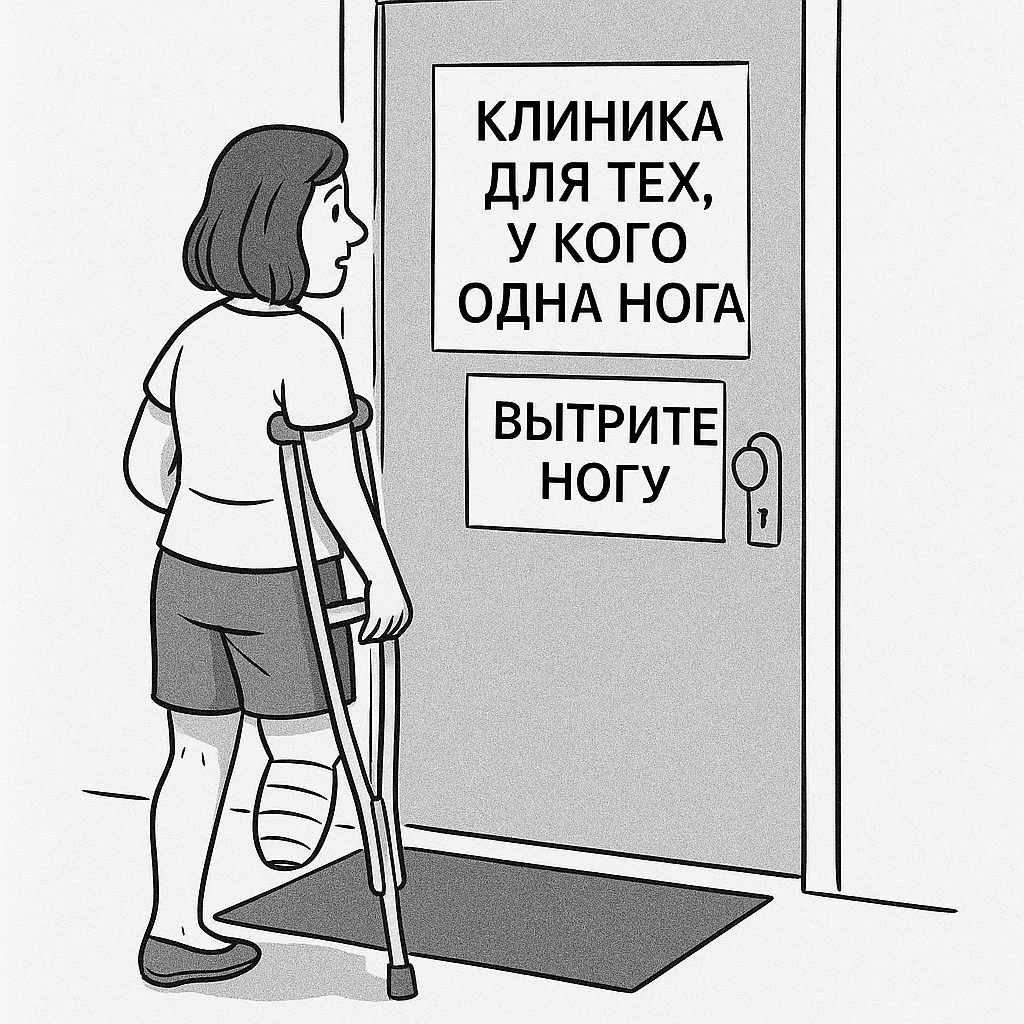Клиника для тех, у кого одна нога. Вытрите ногу
