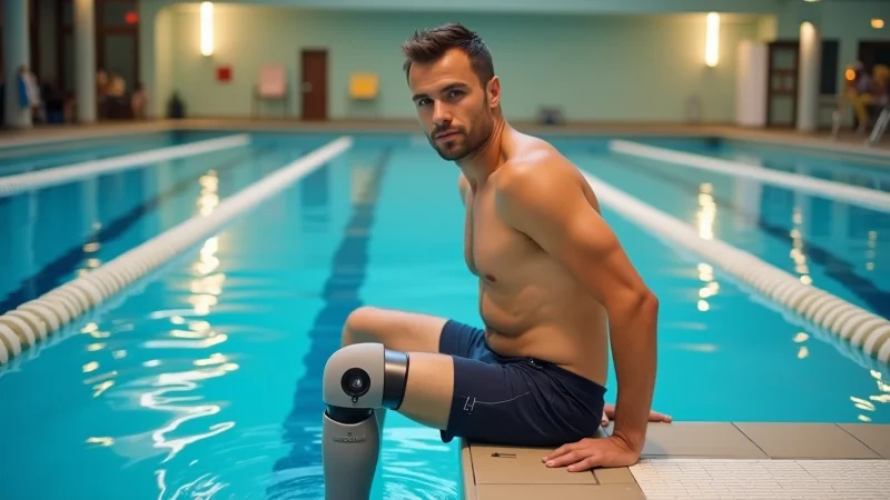 Мужчина с аква-протезом