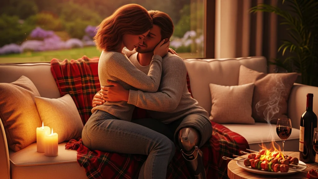 Женщина обнимает своего безногого мужа-ампутанта